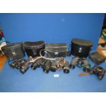 Five pairs of binoculars to include; Tento 7 x 35, Chinon 8 x 40, Tento 12 x 40,