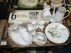 A quantity of mixed china including; Crown Staffordshire rose decorated coffee set,