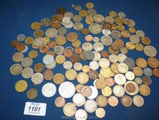 A quantity of foreign coins including francs, etc.