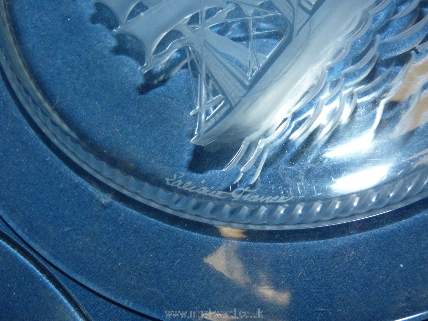 Six Lalique glass ship Plates, four being signed, - Image 3 of 3