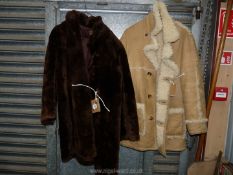 An old Beaver lamb fur Coat, plus a sheepskin coat, size M.