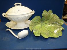 A white soup tureen on base with ladle by Adams & Sons,