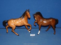 Two Royal Doulton horses: both Bay/brown with raised legs, both 8" tall.