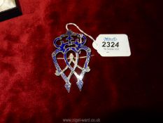 A Victorian Silver and blue enamel Luckenbooth double heart Love Token, Scottish hallmark, 27 gms.