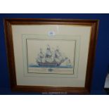 A framed and mounted Print of a Galleon Neapolitan Ship of 74 guns, 25" x 22".