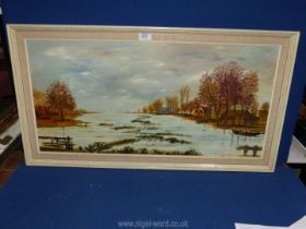 An Oil on board, entitled 'Holland' signed lower right John Taylor, 35" x 19".