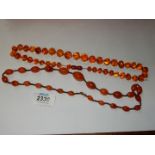 Two amber coloured beaded necklaces.