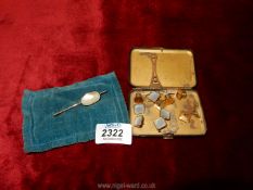 An antique 9 ct gold brooch with mother of pearl plus a box of mother of pearl cufflinks and studs.