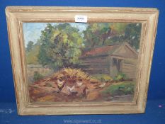 A framed Impasto painting 'A Farmyard in Magor', no visible signature, writing verso,