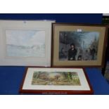A framed and mounted watercolour titled 'Approaching Dartmouth,
