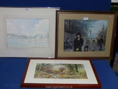 A framed and mounted watercolour titled 'Approaching Dartmouth,