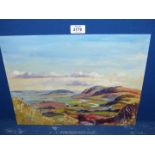 An unframed oil on board by Alison Alcock titled 'River Wye and Merbach Hill from Above the