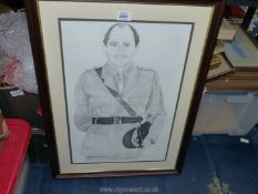 A large framed pencil drawing of a British Army Officer.
