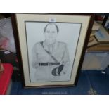 A large framed pencil drawing of a British Army Officer.