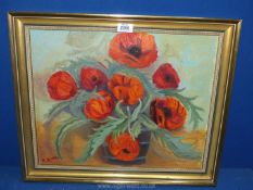 An oil on board of Poppies, signed.