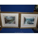 A pair of ornate gilt framed limited edition Prints - Park walk and Stand by lake, signed.