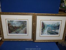 A pair of ornate gilt framed limited edition Prints - Park walk and Stand by lake, signed.