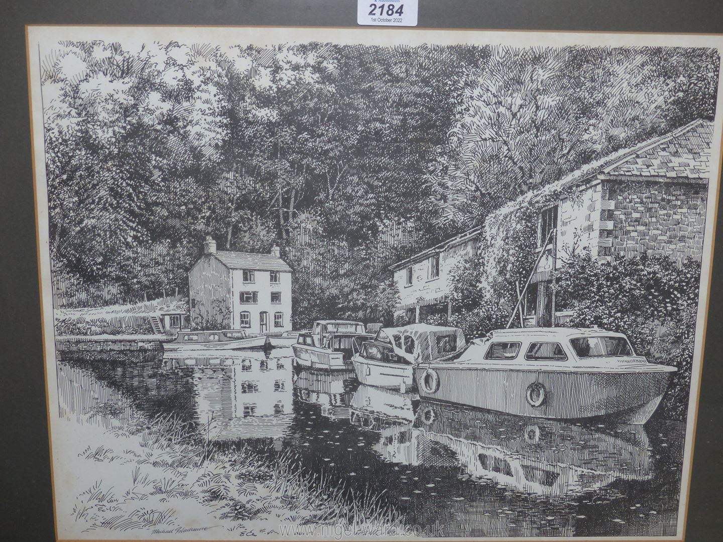 Three framed black and white prints of canals by artist Michael Blackmore including 'Llangattock - Image 2 of 4