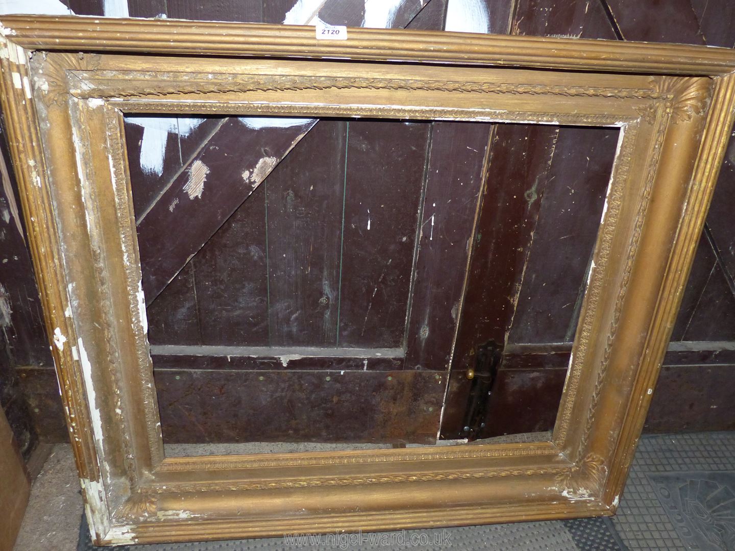 A heavy gilt picture Frame, a/f, 39¼" x 34¼", aperture 30¼" x 25¾".