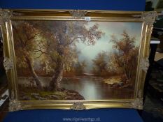 A large gilt ornate framed Oil on canvas of forest scene, signed C. Inness bottom left, 41½" x 29".