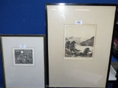 A framed and mounted John Fullwood Etching depicting a loch scene along with R.J. Lloyd Etching no.