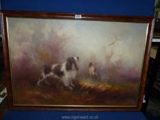 An oil on canvas of 'Gun dogs on Grouse', indistinctly signed lower left 36" x 24" a/f.