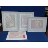 Three framed and one unframed wall art Prints depicting 12-13,