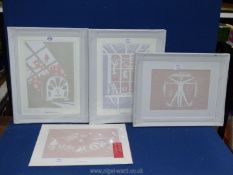 Three framed and one unframed wall art Prints depicting 12-13,