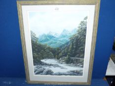 A framed and mounted Oil painting on paper depicting New Zealand river landscape,