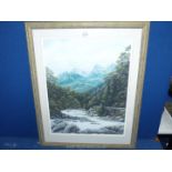 A framed and mounted Oil painting on paper depicting New Zealand river landscape,