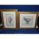 A pair of framed and mounted prints depicting plates of ancient Italian vases.