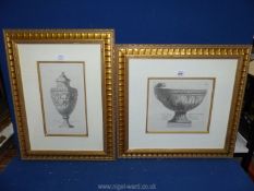 A pair of framed and mounted prints depicting plates of ancient Italian vases.