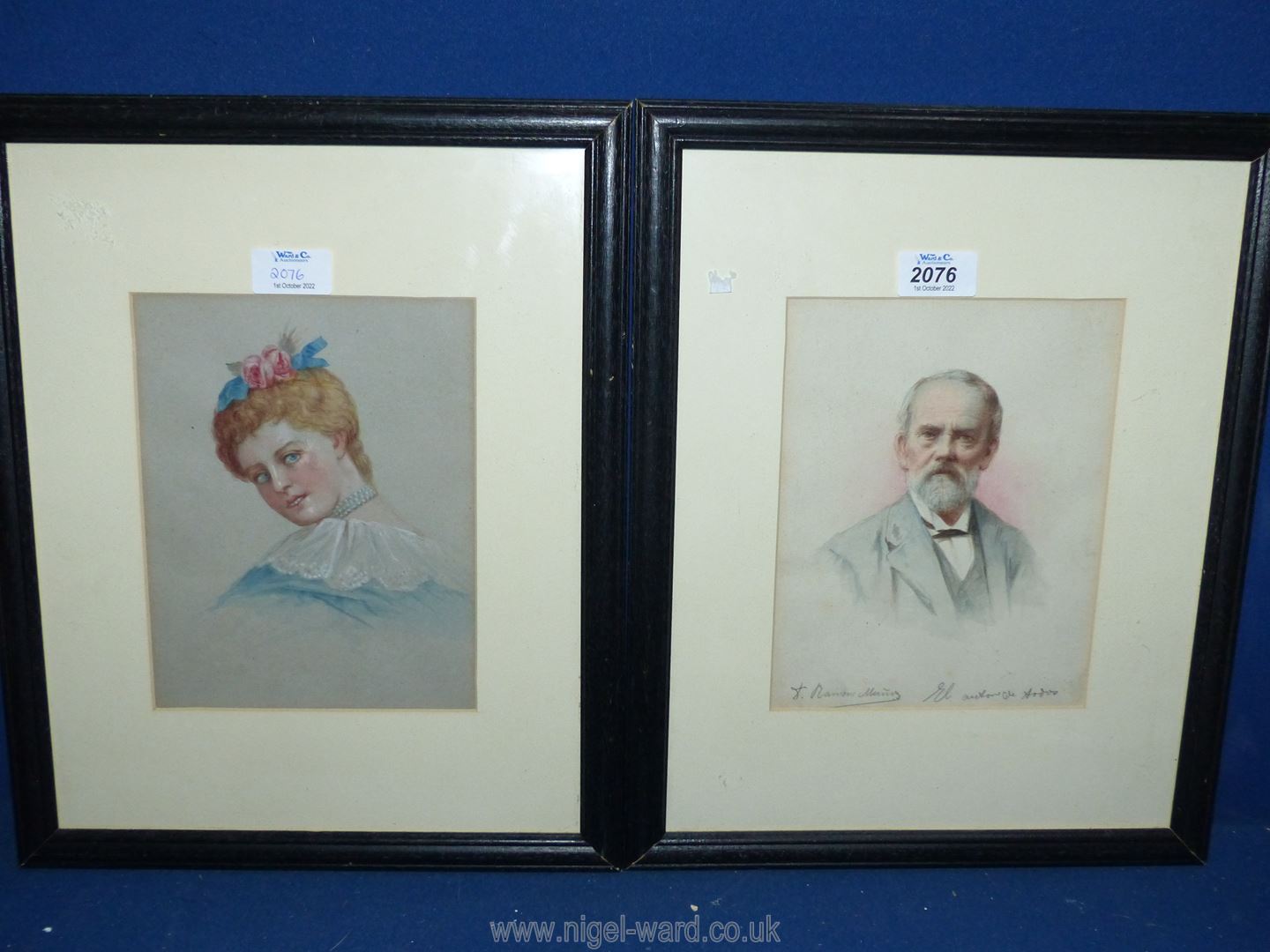 Two framed watercolour portraits circa 1900, one of a young lady, unsigned,