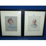 Two framed watercolour portraits circa 1900, one of a young lady, unsigned,