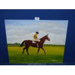 A naive unframed Oil on board of the Racehorse Arkle, signed W.A. Hutchings, 22 1/2" x 18".