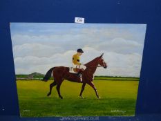 A naive unframed Oil on board of the Racehorse Arkle, signed W.A. Hutchings, 22 1/2" x 18".