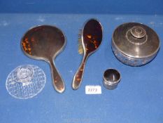 A Silver and tortoiseshell Dressing table Mirror and brush, London 1924, maker C & A.