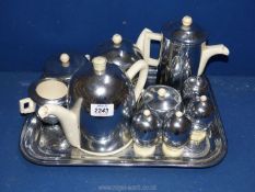 A 'Heatmaster Everhot' tea & coffee set with four egg cups and tray.