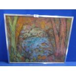 A Myriam Burton impressionistic woodland landscape in heavy impasto Oil on board, signed.