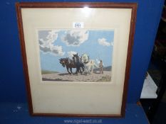 A framed and mounted original relief block Print titled Fieldwork Sussex by Joseph Kirkpatrick,