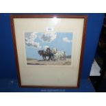 A framed and mounted original relief block Print titled Fieldwork Sussex by Joseph Kirkpatrick,