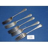 Five Silver Forks, London 1906, maker RS, 204 gms.