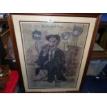 A wooden framed Print of the New York Times 1922 with a drawing of Julius Henry "Groucho" Marx sat