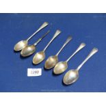 Six Silver Teaspoons, various makers, 129 gms, one a/f.