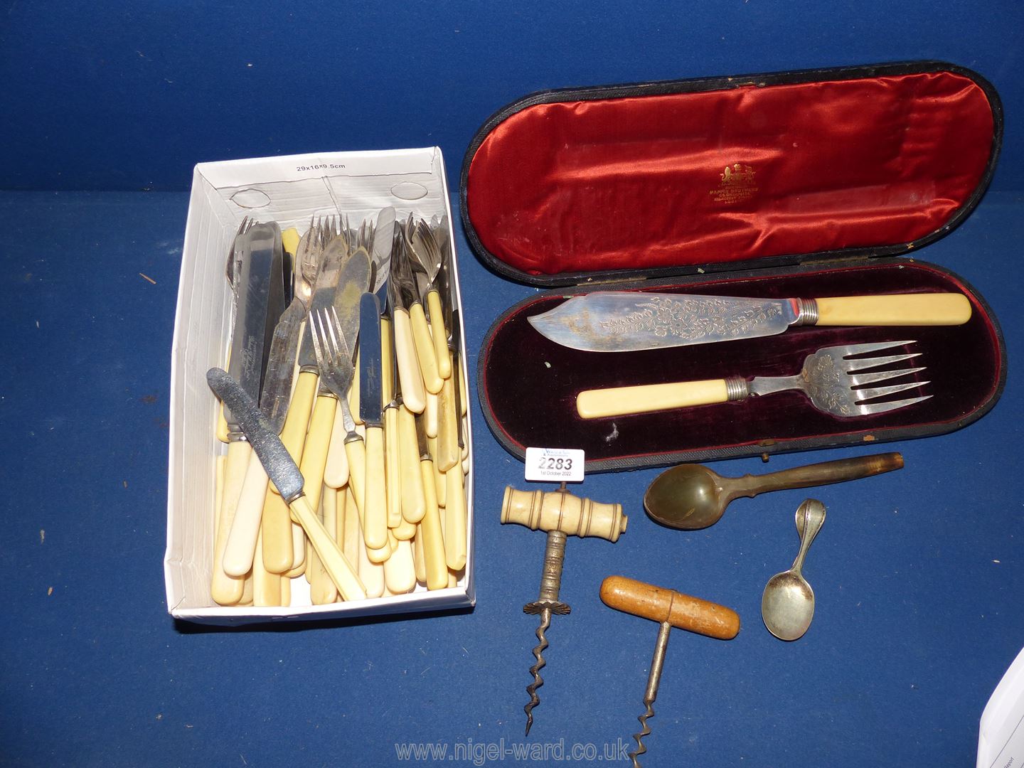 A quantity of knives and forks and a cased set of Mappin Brothers fish servers, etc.
