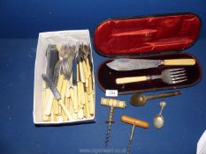 A quantity of knives and forks and a cased set of Mappin Brothers fish servers, etc.