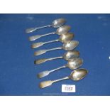 Seven Silver Teaspoons, London 1851, maker RW and Exeter 1850 maker JS, 150 gms.