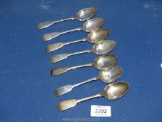 Seven Silver Teaspoons, London 1851, maker RW and Exeter 1850 maker JS, 150 gms.