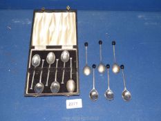 A cased set of six Silver Teaspooons, Sheffield 1960 and silver Silver coffee Spoons,