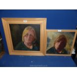 Two pine framed Oil on boards depicting female portraits, one signed John Smythe,